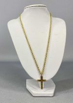 9CT YELLOW GOLD ROPE TWIST NECKLACE, 51cms L, with 9ct yellow gold crucifix with scroll engraved