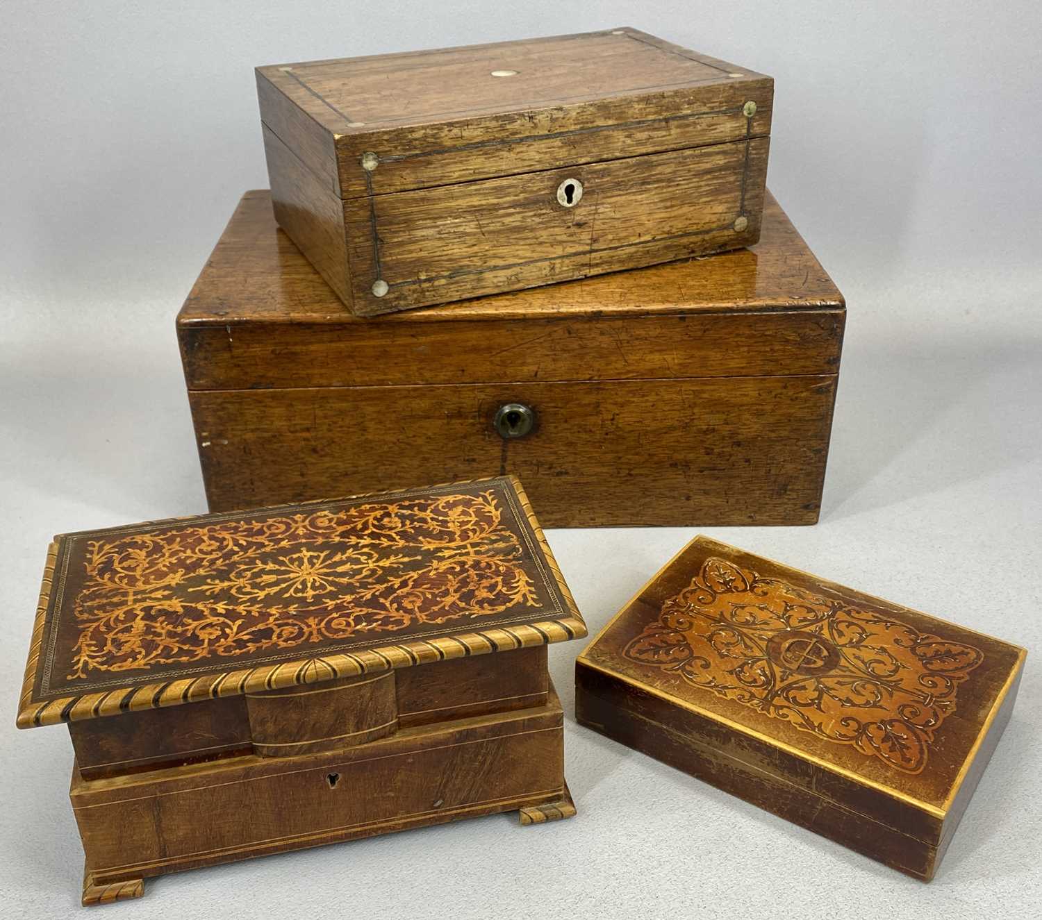 RECTANGULAR MAHOGANY TRINKET BOX with hinged cover, 36cms H, rosewood trinket box with steel - Image 2 of 2