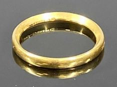 22CT YELLOW GOLD WEDDING BAND, size Q, 4g Provenance: private collection Denbighshire