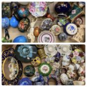 LARGE QUANTITY OF ORNAMENTS, including Royal Doulton floral arrangement, various decorative eggs and