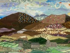 JOSIE RUSSELL (20th Century) textile - titled verso 'Snowdonia View', monogrammed on mount, 39 x