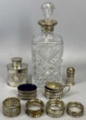 SMALL SILVER GROUP to include Edwardian oval silver tea-caddy and cover, with scrolled border and