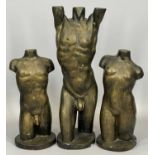 WILLIAM 'BILL' FULLJAMES (1939-2020) three plaster statues - male and female torsos, bronze colour