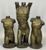 WILLIAM 'BILL' FULLJAMES (1939-2020) three plaster statues - male and female torsos, bronze colour