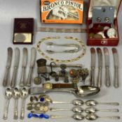 COLLECTION OF SMALL SILVER / WHITE METAL ITEMS, to include set of six Elizabeth II silver rat tail