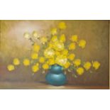 UNKNOWN oil on board - flowers in a vase, 70 x 100cms Comments: vintage gold frame