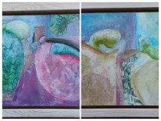LISA HENDERSON collages, a pair - entitled 'East Portlemouth 2' and 'Rickham 1', 25 x 25cms