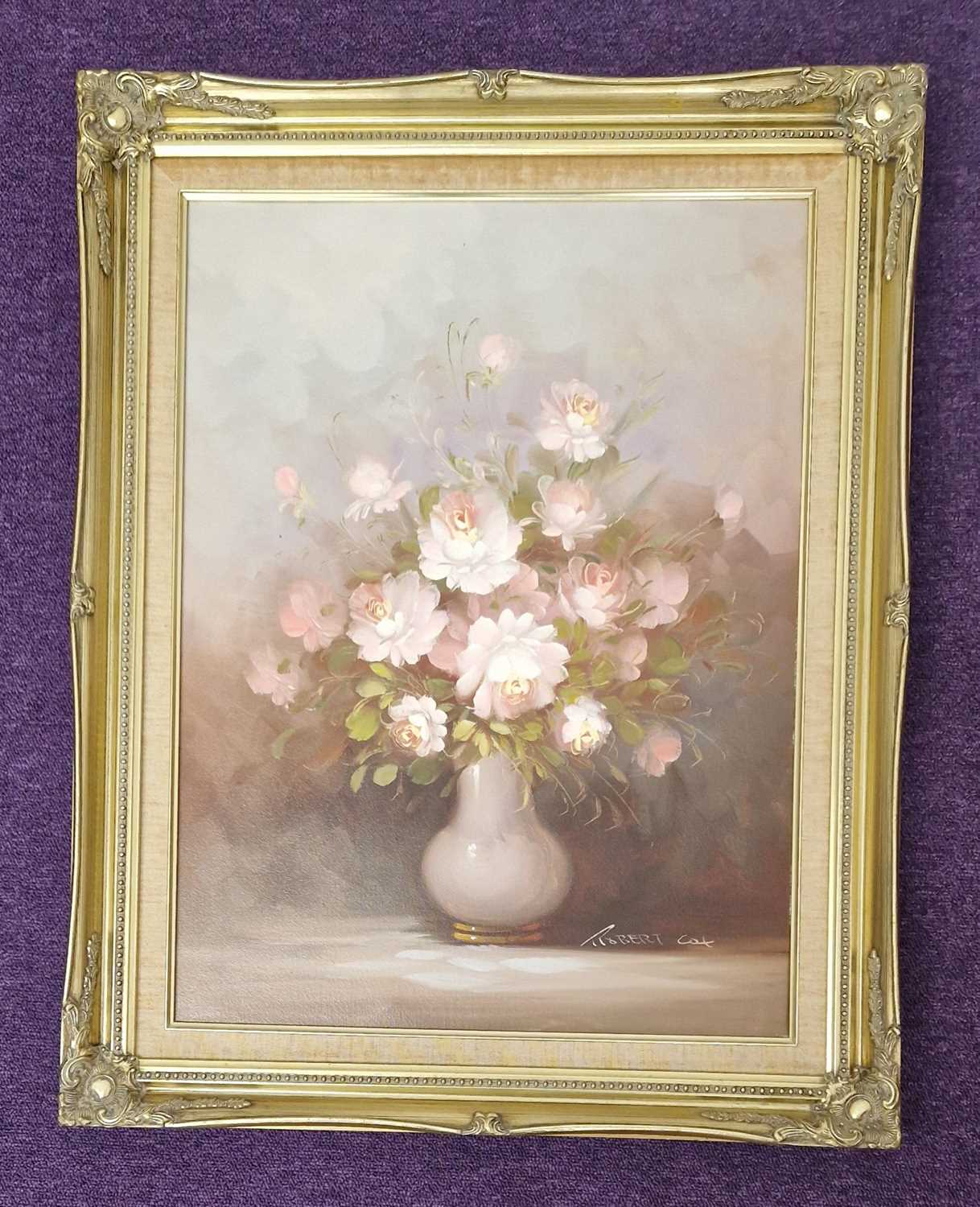 ROBERT COX oil on canvas - entitled 'Flowers in Vase', 74 x 59cms Comments: vintage gold frame - Image 3 of 4