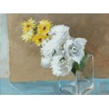 RICHARD O'CONNELL oil on canvas - entitled 'Two White Roses', 26 x 34cms Comments: grey floating