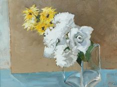 RICHARD O'CONNELL oil on canvas - entitled 'Two White Roses', 26 x 34cms Comments: grey floating