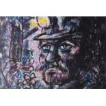 RAY THOMAS mixed media - entitled 'Welsh Coal Miner', 31 x 38cms Comments: framed and glazed in