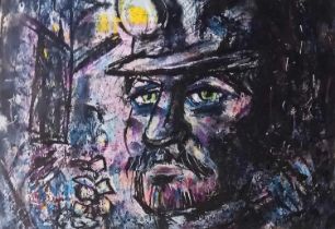 RAY THOMAS mixed media - entitled 'Welsh Coal Miner', 31 x 38cms Comments: framed and glazed in