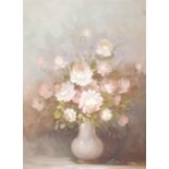 ROBERT COX oil on canvas - entitled 'Flowers in Vase', 74 x 59cms Comments: vintage gold frame