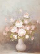 ROBERT COX oil on canvas - entitled 'Flowers in Vase', 74 x 59cms Comments: vintage gold frame