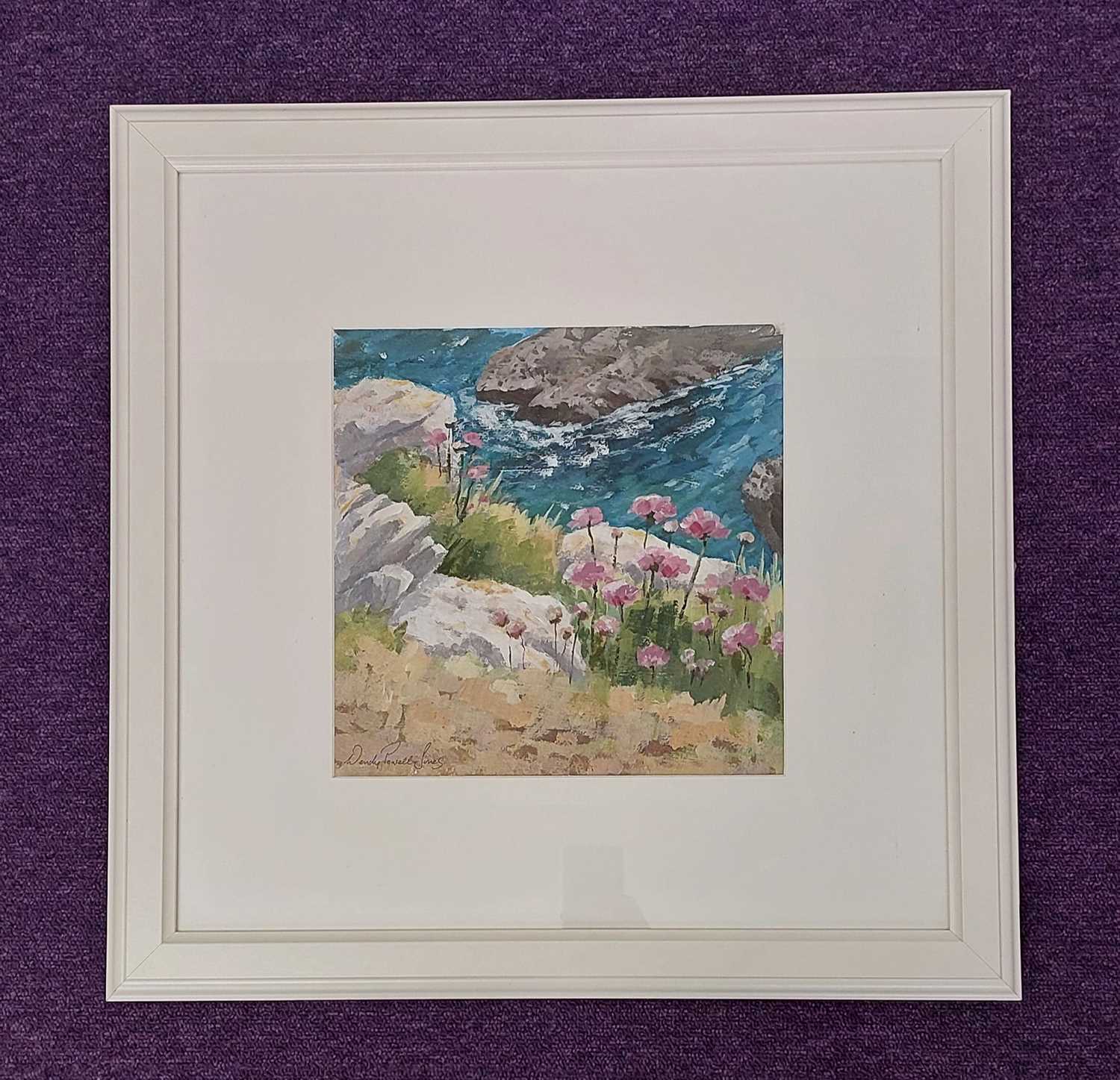 WENDY POWELL JONES acrylic - entitled 'Stack Rocks, Castle Marting', 60 x 60cms Comments: framed and - Image 2 of 4