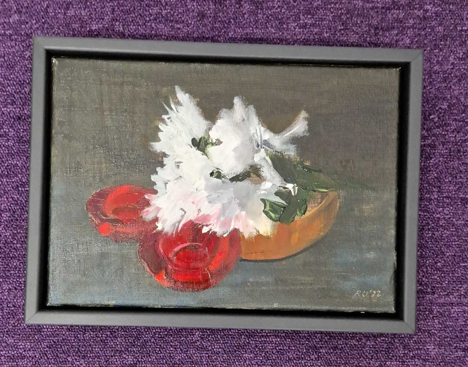 RICHARD O'CONNELL oil on canvas - entitled 'Group of Flowers', 24 x 23cms Comments: grey floating - Image 4 of 4