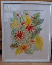 SUE TRUSLER watercolour - flowers, 52 x 56cms Comments: framed and glazed in white