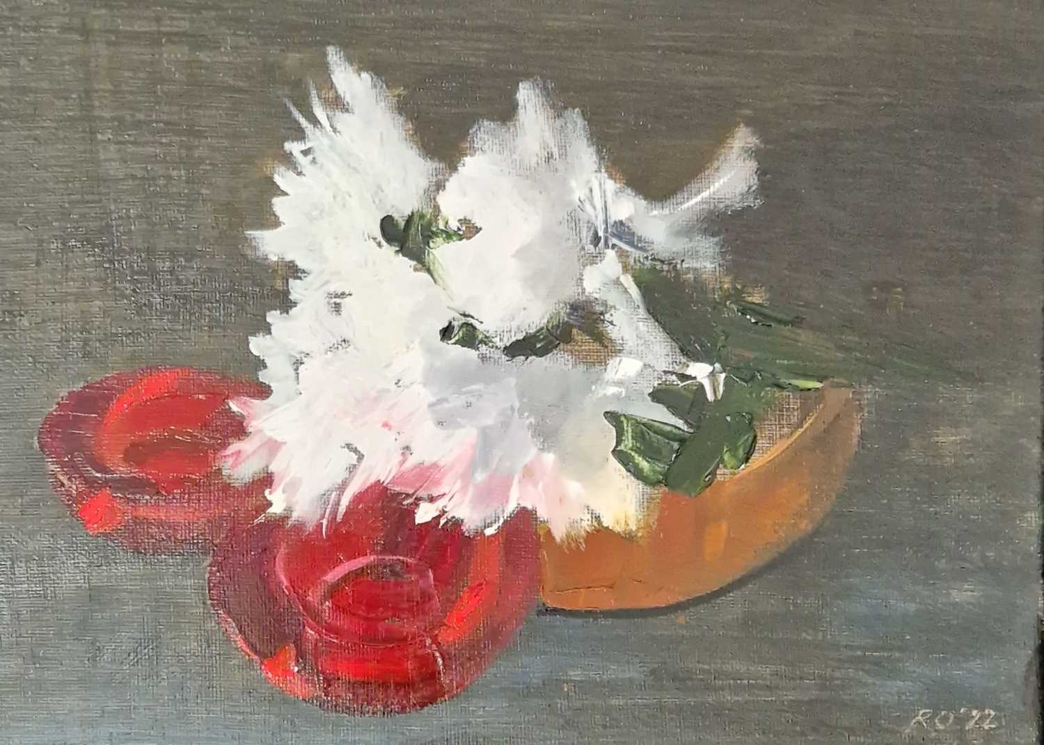 RICHARD O'CONNELL oil on canvas - entitled 'Group of Flowers', 24 x 23cms Comments: grey floating