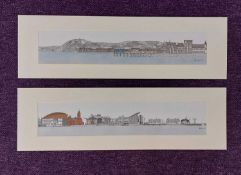 KATHERINE JONES prints, a pair - entitled 'Cardiff Bay' and 'Aberystwyth', signed, 46 x 56cms