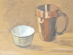 RICHARD O'CONNELL oil on canvas - entitled 'The Brown Mug', 24 x 33cms Comments: dark grey