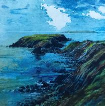 NAOMI TYDEMAN watercolour - entitled verso 'Gateholm and Skokholm', 40 x 40cms Comments: mounted,