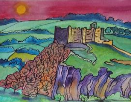 DORIAN SPENCER DAVIES mixed media - entitled 'The Castle', 52 x 64cms Comments: framed and glazed in