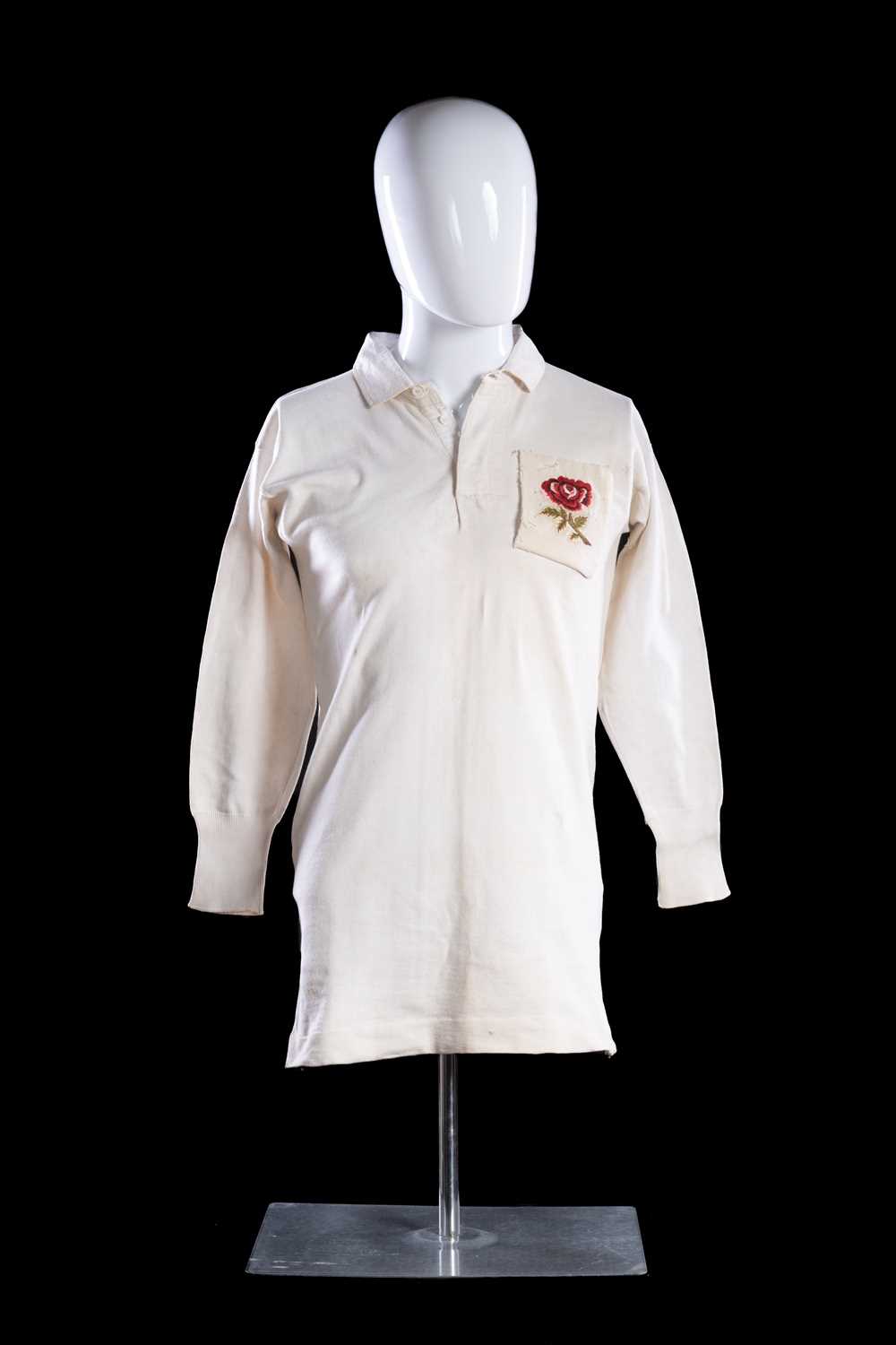 A c.1910 ENGLAND INTERNATIONAL RUGBY UNION MATCH-WORN JERSEY VERSUS WALES All white jersey applied