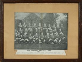 A PERIOD FRAMED BLACK & WHITE PHOTOGRAPH ENTITLED ‘NEW ZEALAND FOOTBALL TEAM 1905-6’ Official team