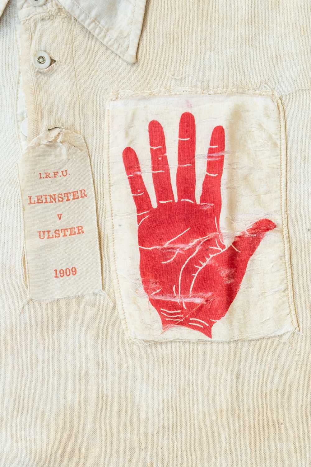 A 1912 ULSTER RUGBY UNION JERSEY MATCH-WORN VERSUS LEINSTER In all white and bearing silk square - Image 4 of 4