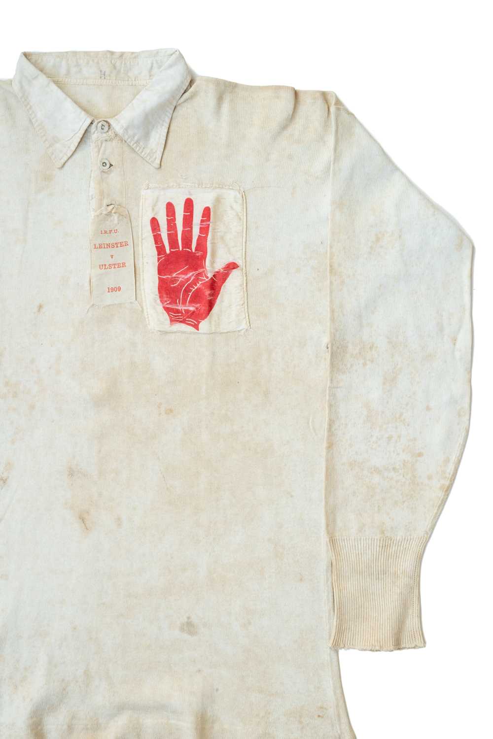 A 1912 ULSTER RUGBY UNION JERSEY MATCH-WORN VERSUS LEINSTER In all white and bearing silk square - Image 3 of 4