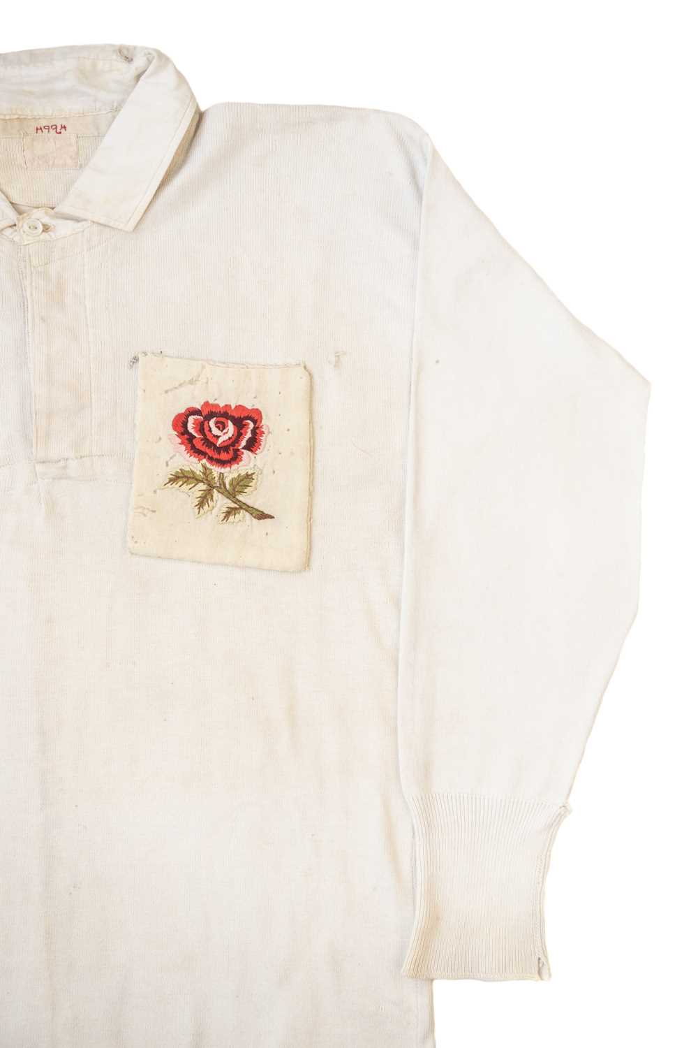A c.1910 ENGLAND INTERNATIONAL RUGBY UNION MATCH-WORN JERSEY VERSUS WALES All white jersey applied - Image 3 of 5