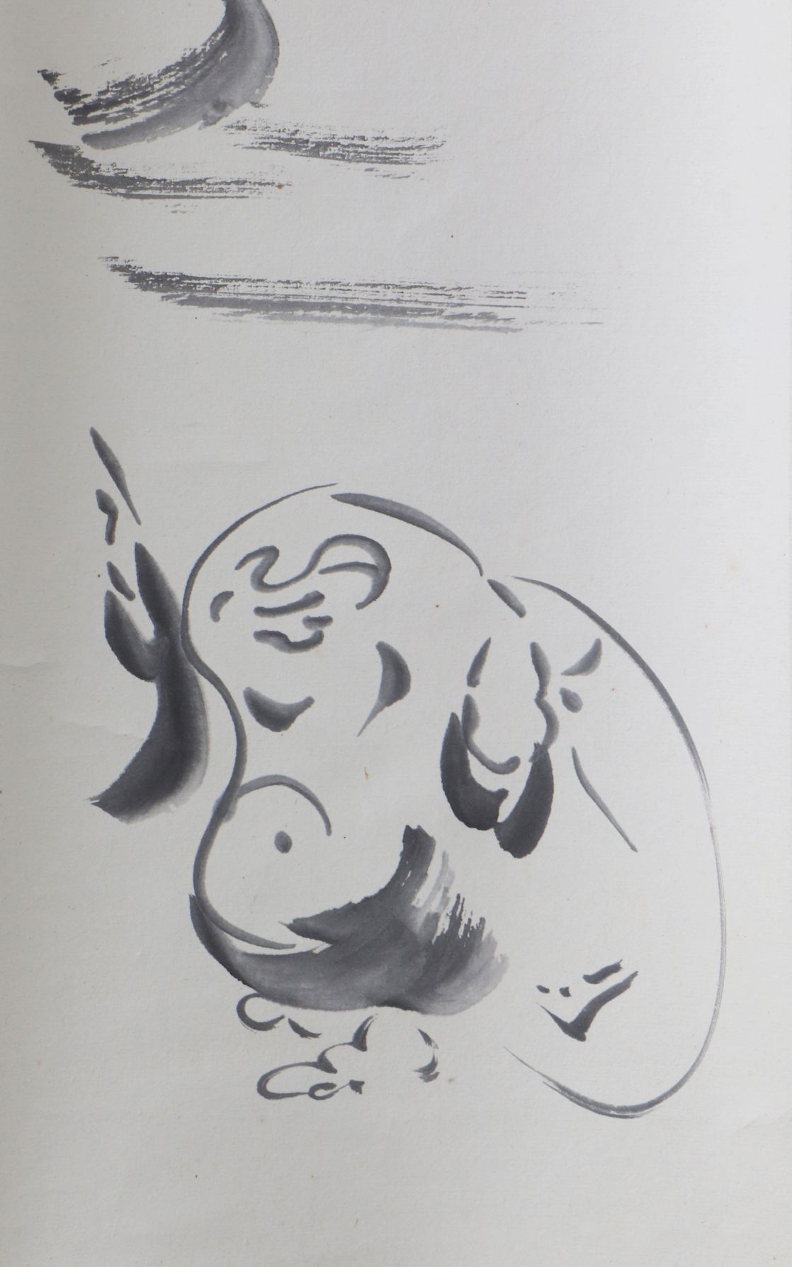 YASUICHI AWAKAWA (1902-1976), japanisches Kakemono, ¨Hotei-Buddha deutet auf den Mond¨ - Image 3 of 4