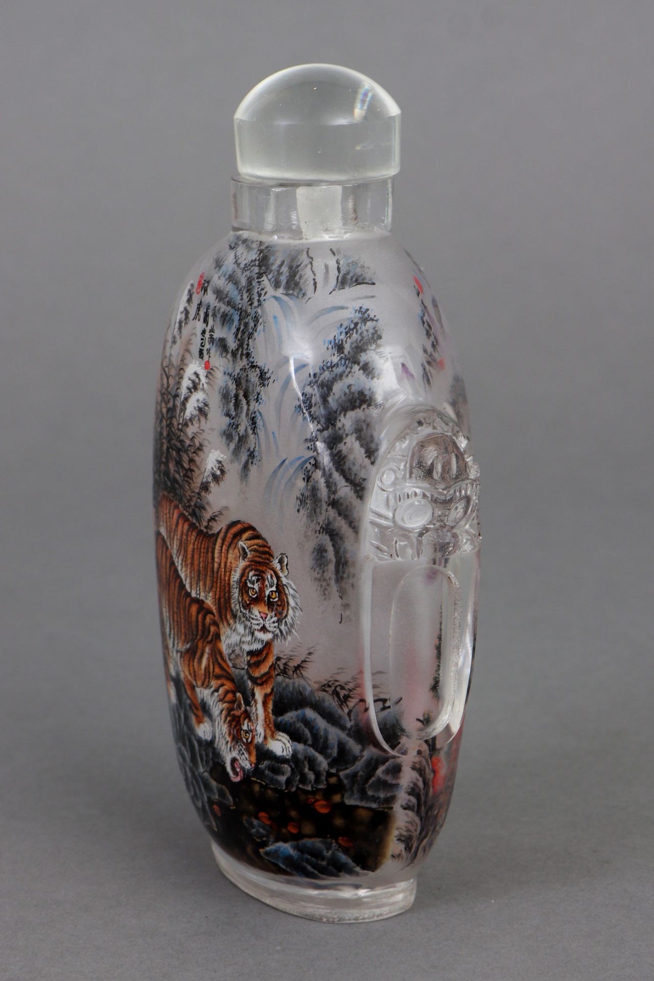 Große chinesische Peking-Glas Snuffbottle mit Tigerdekor - Bild 3 aus 3