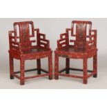 Paar chinesische Rotlack-Stühle