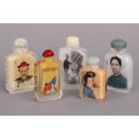 5 chinesische Snuff-bottles aus Pekingglas