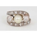 Ring mit Perle und Diamanten, um 1930