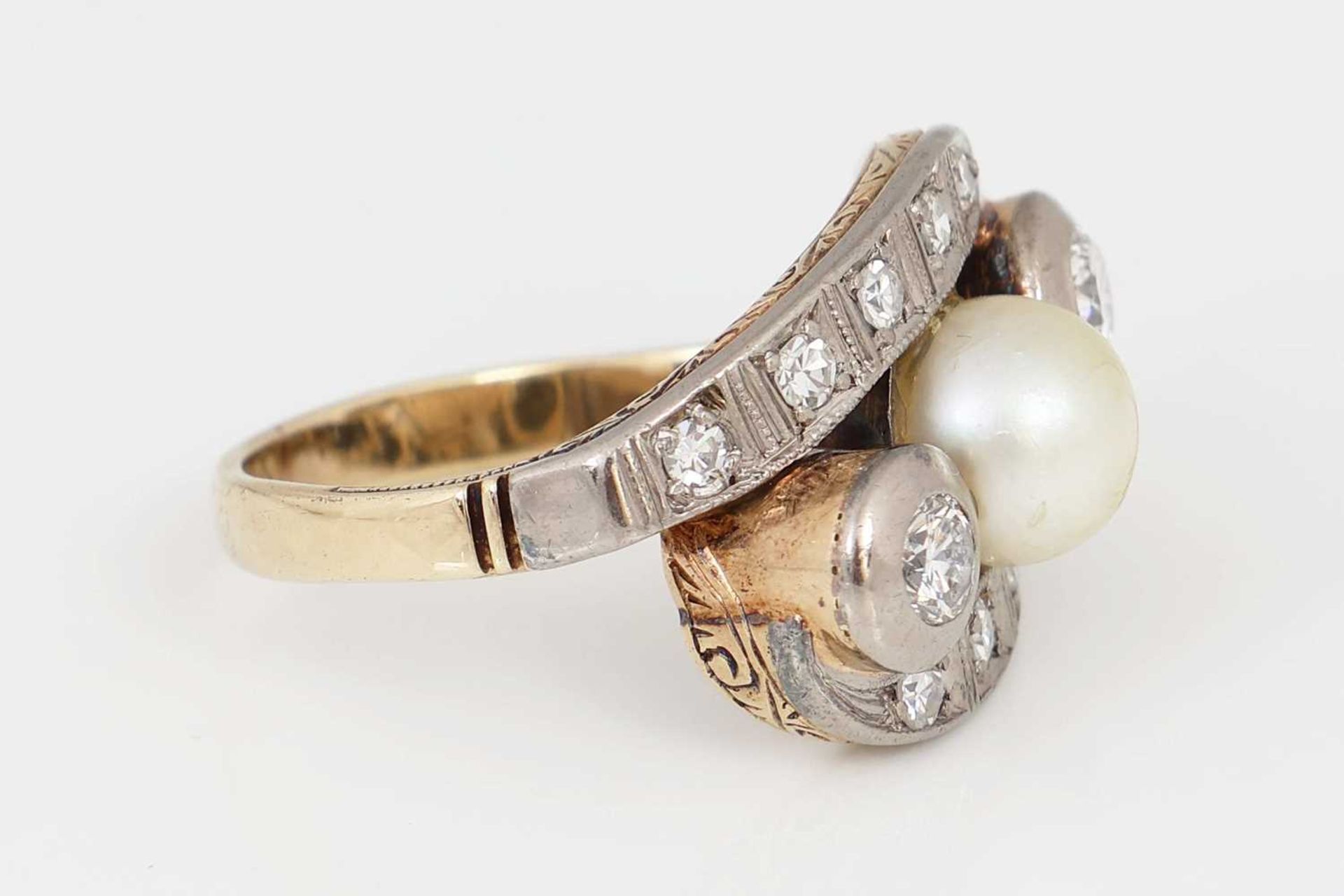 Ring mit Perle und Diamanten, um 1930 - Bild 2 aus 4