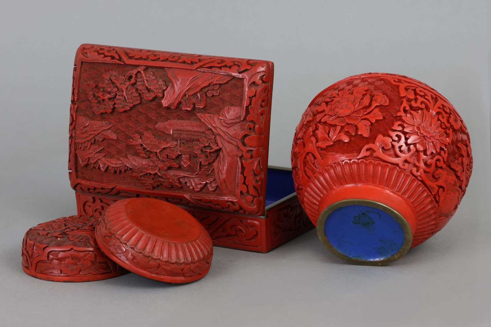 3 chinesische Rotlack-Objekte - Image 3 of 4