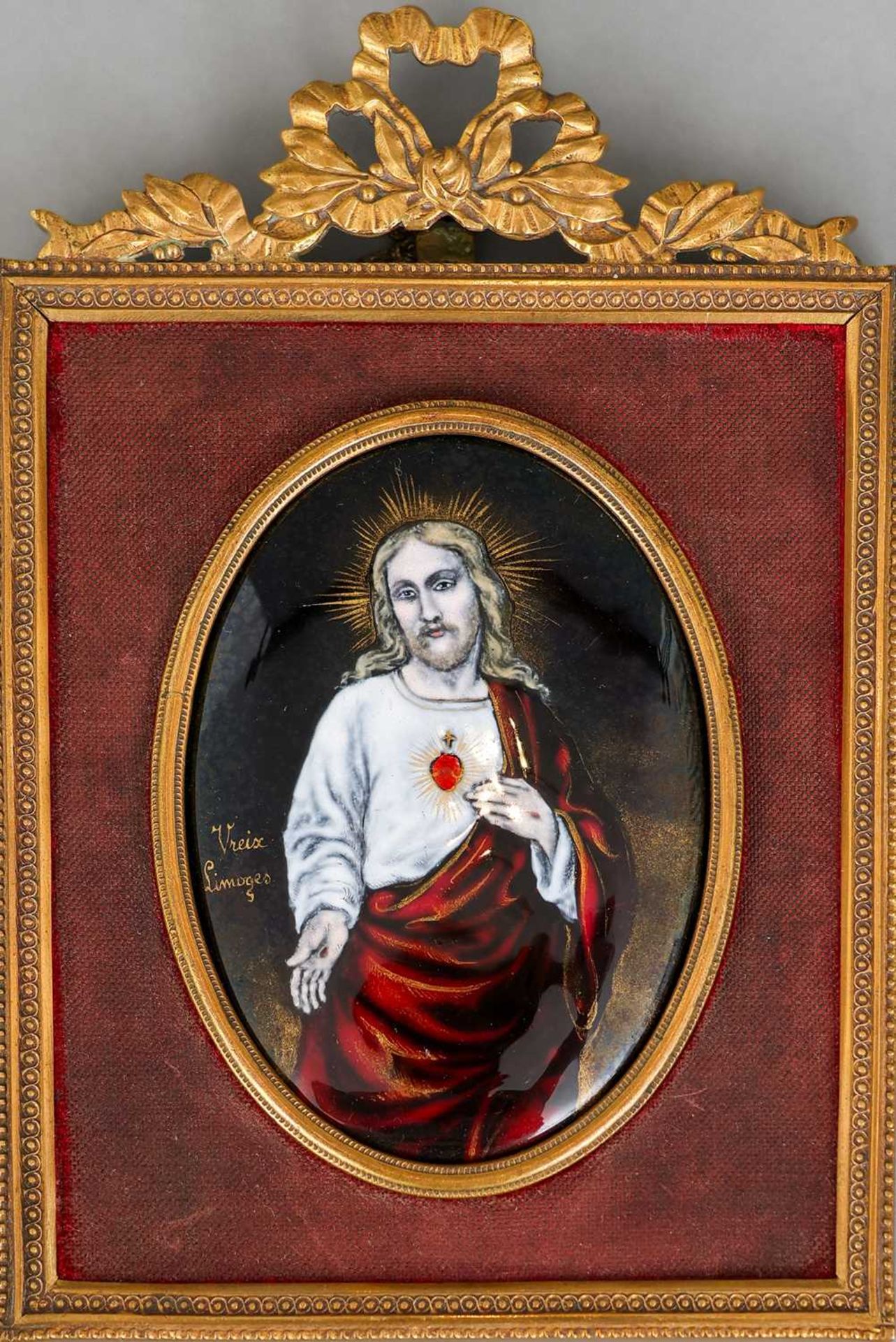 LIMOGES Emaille-Miniatur "Heiligstes Herz Jesu"
