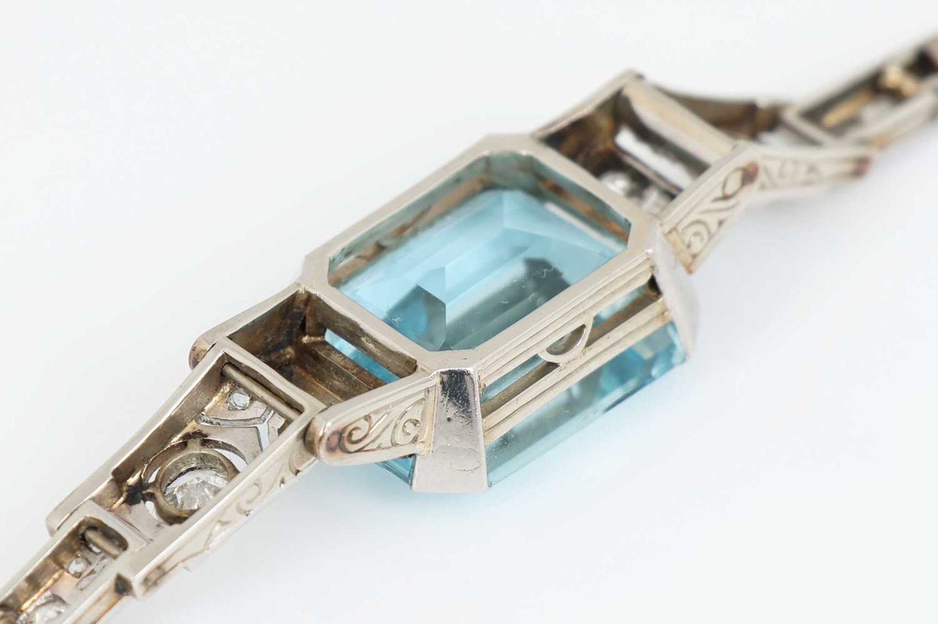 Art Déco Armband mit Aquamarin und Diamanten - Bild 4 aus 5