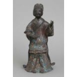 Japanische Bronzefigur mit Cloisonee "Geisha mit Fächer"