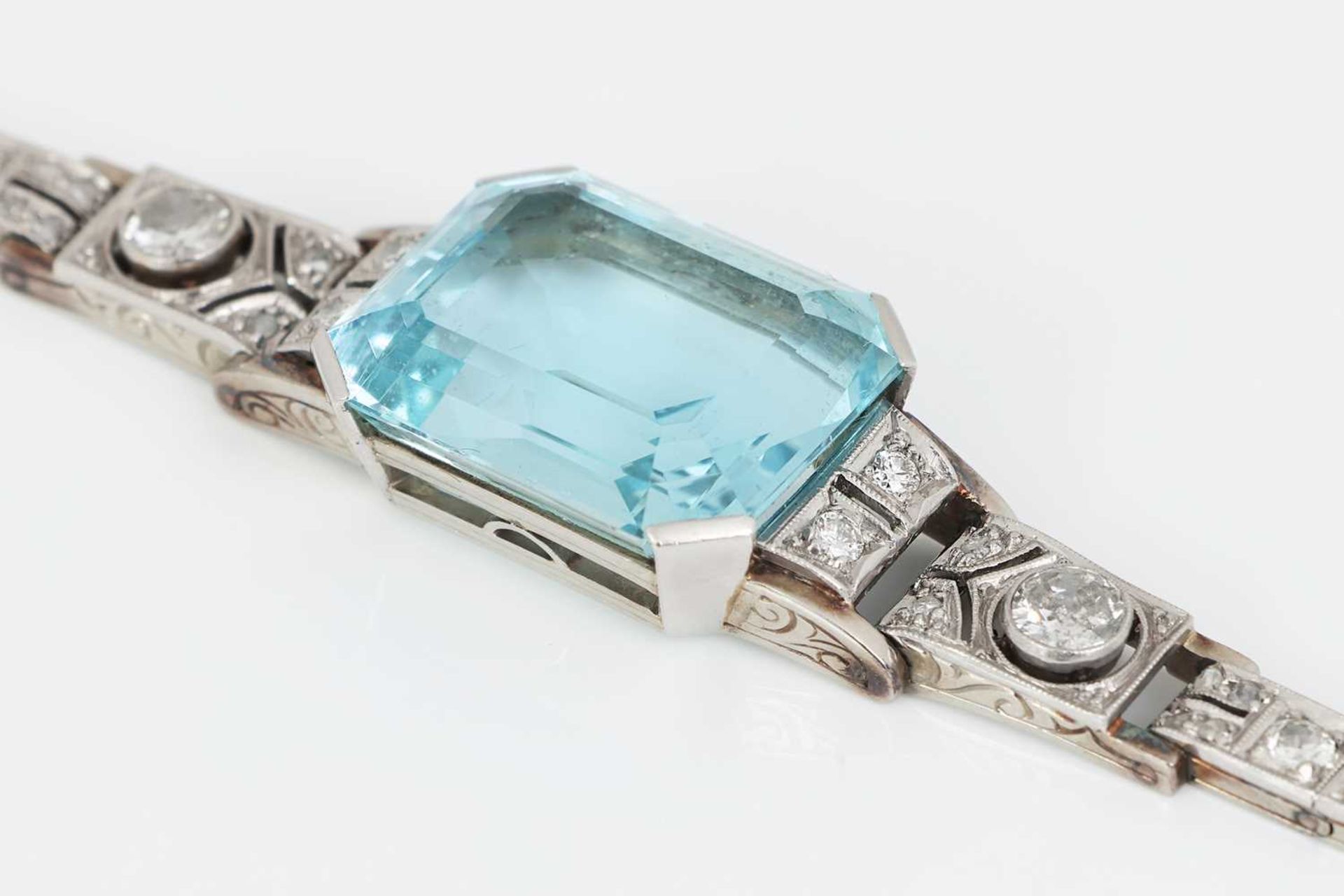 Art Déco Armband mit Aquamarin und Diamanten - Bild 3 aus 5