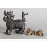 3 chinesische Bronzefiguren "Tempellöwen"