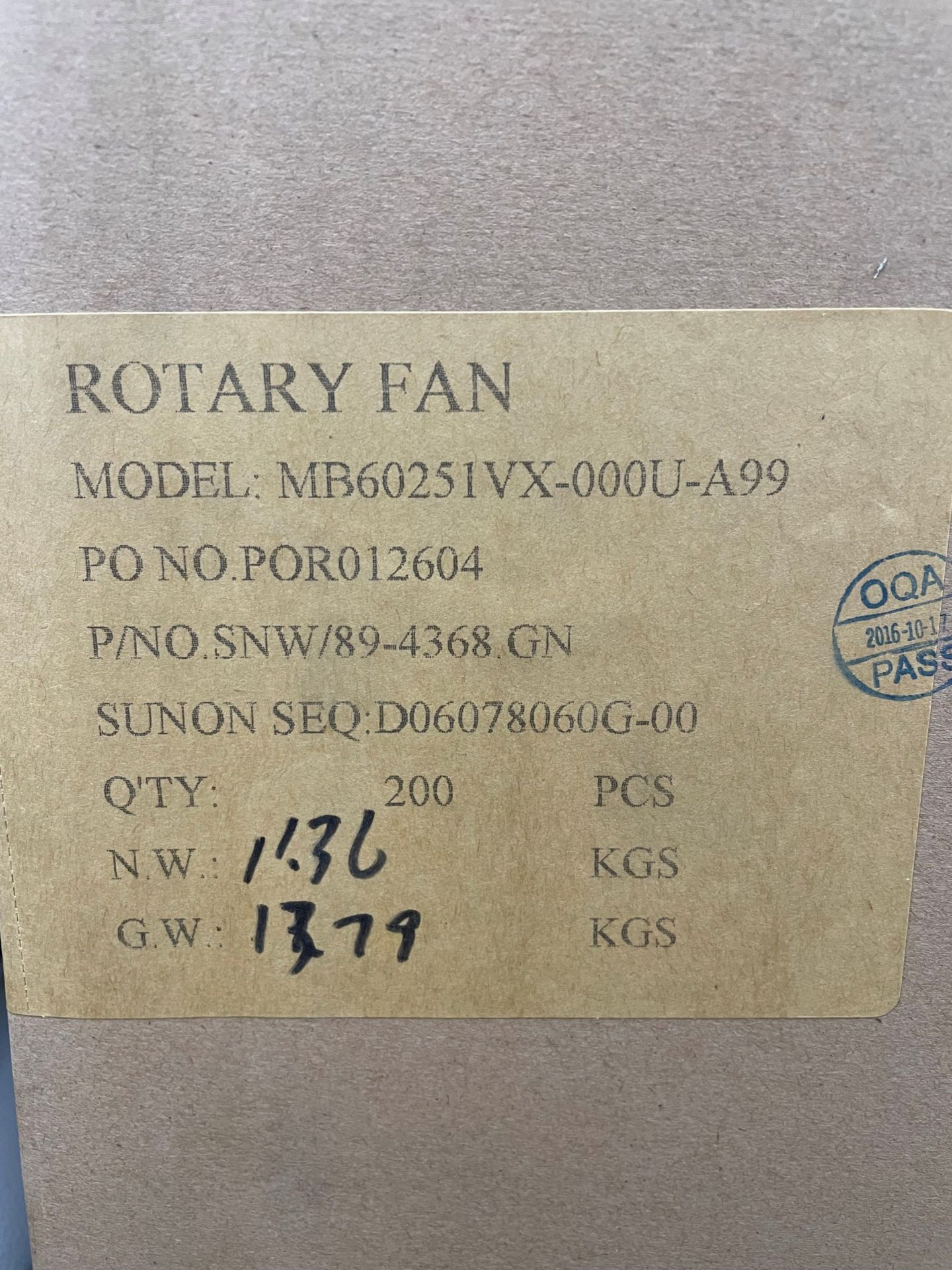 Box of 200 x Sunon DC Fans DC Fan, 60x60x25mm, 12VDC - Image 3 of 3