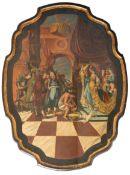 Holzschild mit biblischer Szene, Johannes der Täufer