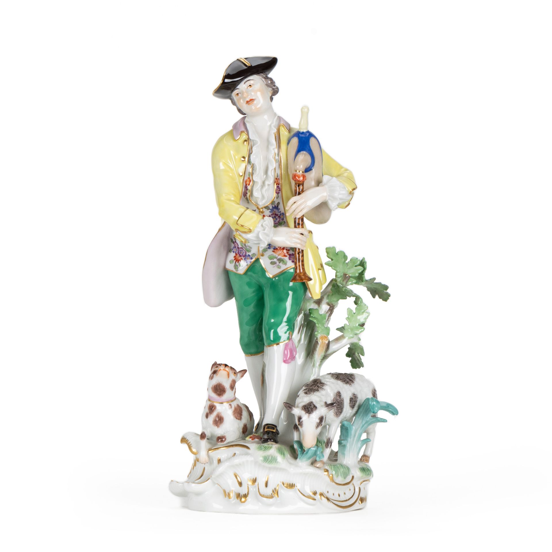 Meissen Schäferfigur beim Musizieren mit Dudelsack