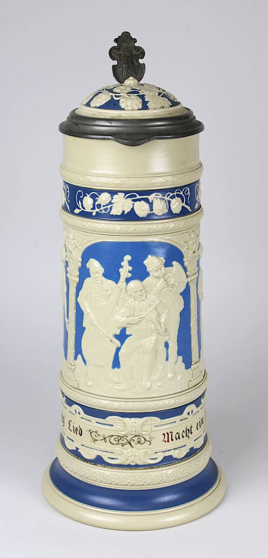 Villeroy & Boch Mettlach, großer Bierkrug mit Deckel, Mettlach 1896, Keramik gelb-cremefarbener - Bild 3 aus 4