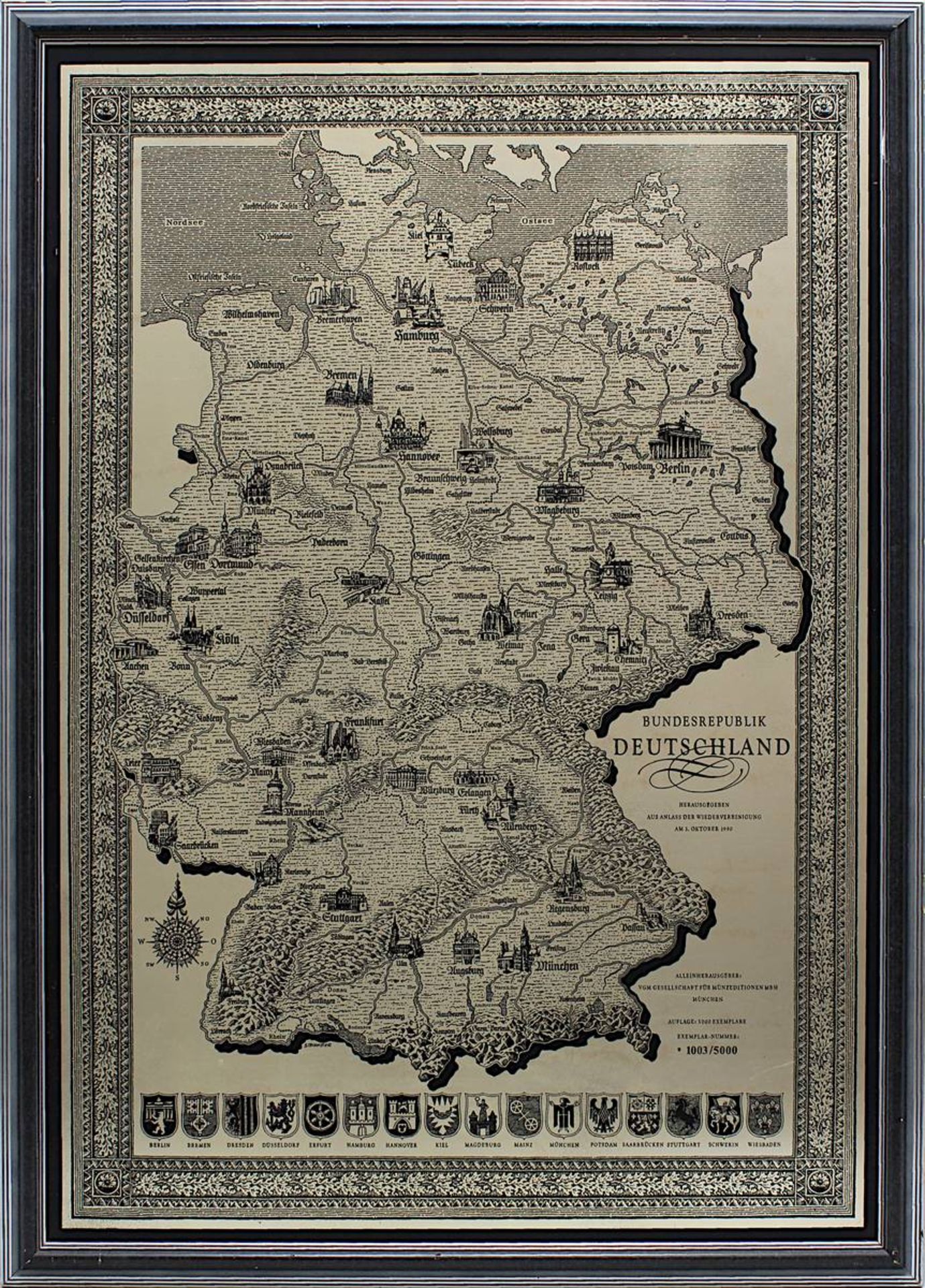 Die silberne Deutschlandkarte, Nr. 1003/5000, in Silber gravierte Sonderedition der Gesellschaft für