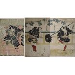Toyokuni, wohl Utagawa Kunisada (1786 - 1865), 3 japanische Farbholzschnitte mit 3 Schauspielern