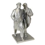 Zeitgenössischer Künstler, 2. H. 20. Jh., Lenin und Arbeiter im Lauf, Gussfigur aus Aluminium, auf